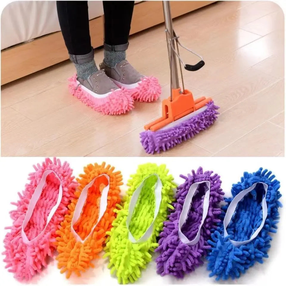 Showlu Fashion microfiber floor cleaning slippers, 2-pack washable mop shoes, designed for easy home floor cleaning.