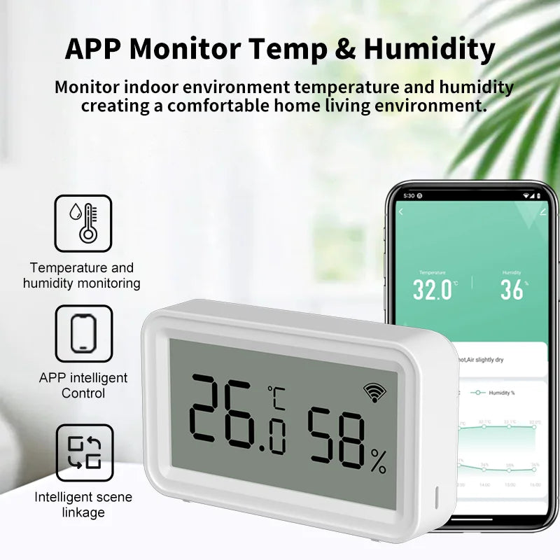 Showlu Smart WiFi Temperature and Humidity Sensor with Zigbee, app control, compact design, suitable for smart home monitoring systems.