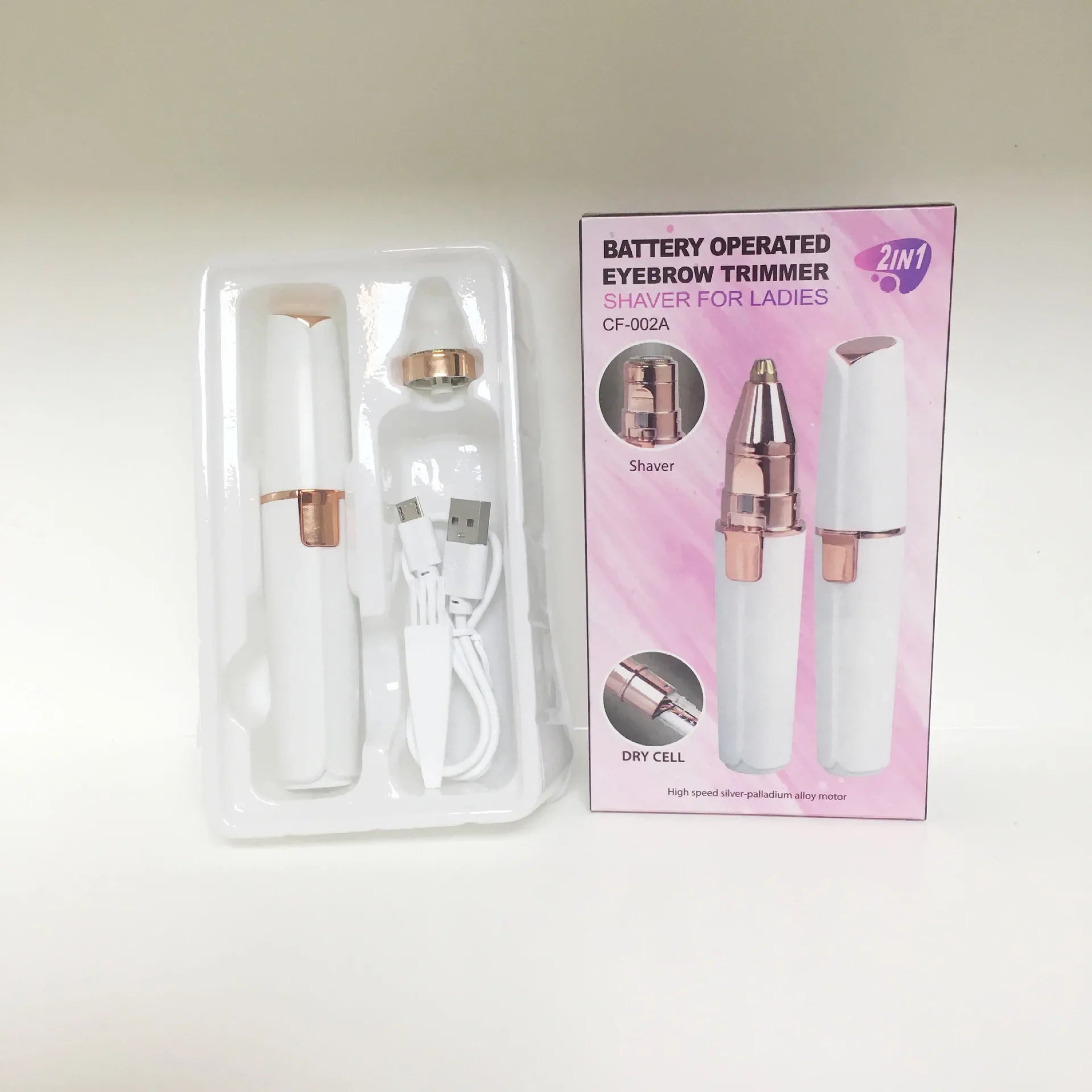 SHOWLU 2-in-1 electric eyebrow trimmer and facial epilator for women, compact handheld device with trimming and epilating heads