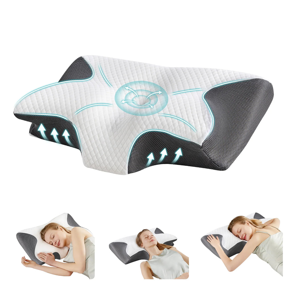 Showlu Fashion Store JHK ergonomic cervical neck pillow with memory foam contour and cooling case for neck support and comfort.