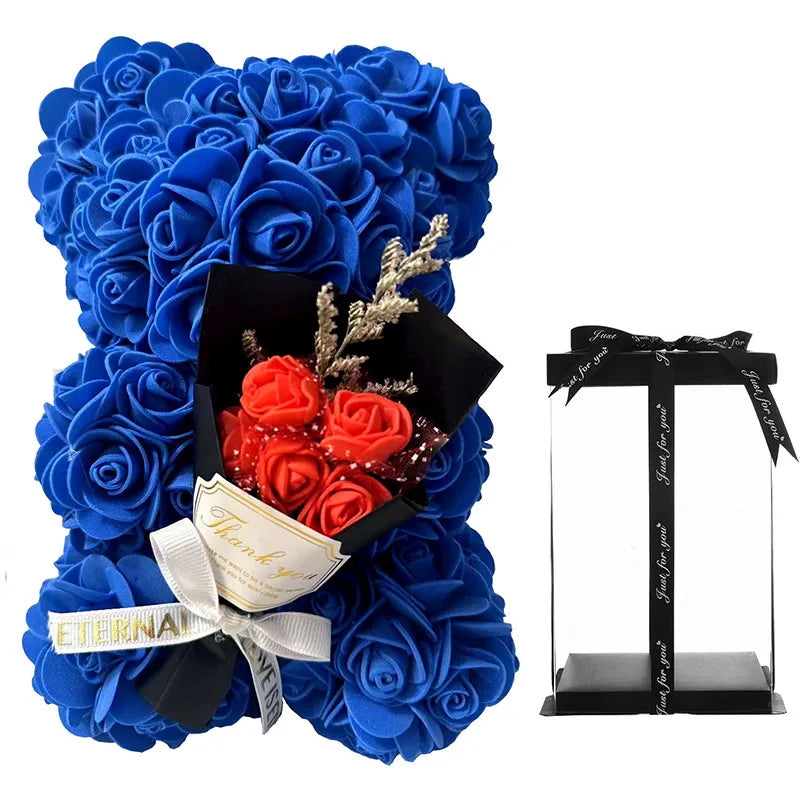 Showlu Fashion 25cm artificial rose bear with foam flower gift and box, showcasing a cute floral plush gift with detailed roses.