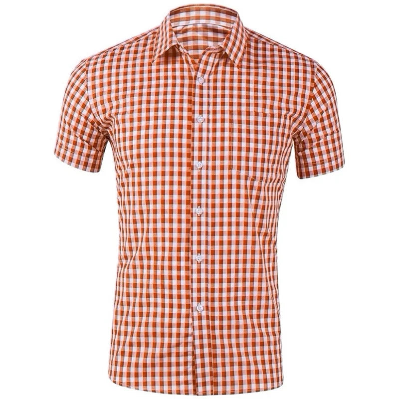 Men's short-sleeved Hawaiian style plaid shirt in red and blue, breathable casual shirt, Showlu Fashion Store, streetwear, size XS-6XL