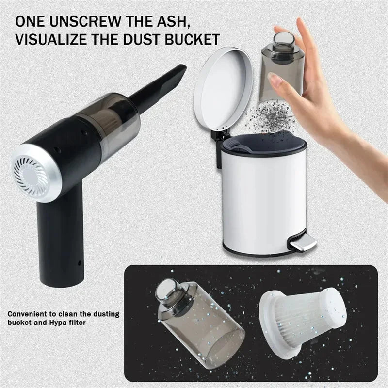 Showlu Smart portable cordless car vacuum cleaner with 6000PA suction, handheld design, shown in black with attachments.