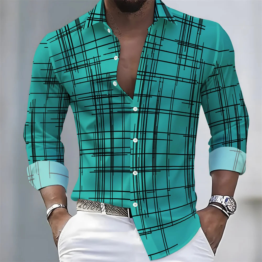 Men's long-sleeved striped shirt in 21 spring/autumn colors, casual European and American style, loose fit, comfortable top from Showlu Fashion