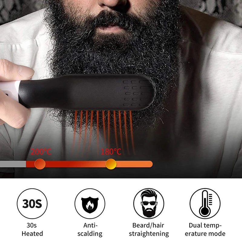Showlu Smart General beard straightening comb with sleek design, showing the electric hair styling tool held in hand.