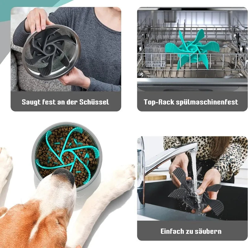 Showlu Fashion Store pet feeder with powerful suction cup, slow food bowl, anti-choking design for dogs, easy to clean and extend eating time.