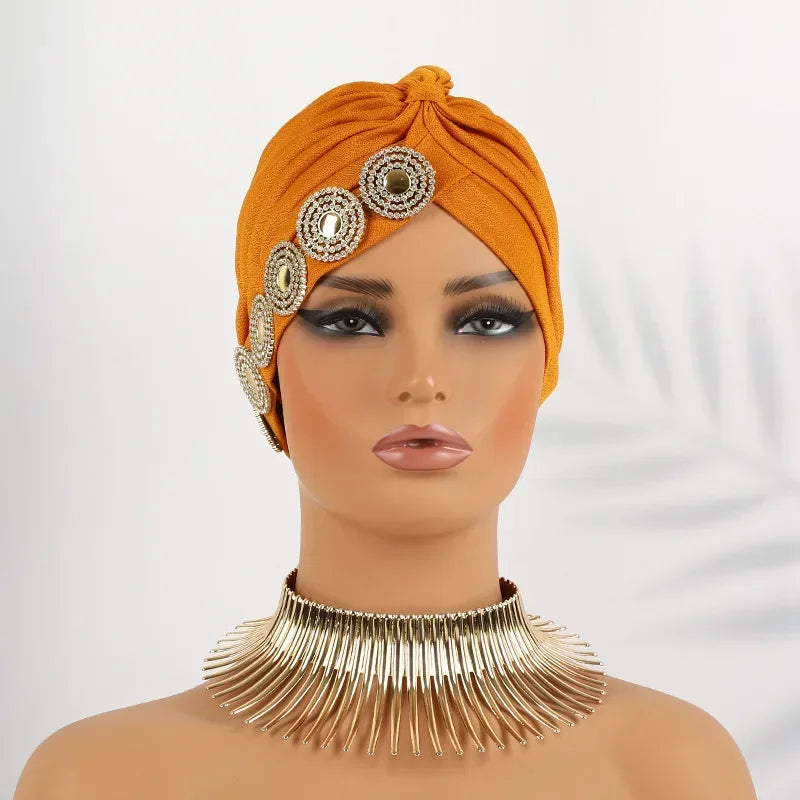 Indian Women Chemo Cap Muslim Diamonds Hijab Pleated Turban Wrap Headscarf Beanies Hair Loss Bonnet Hat Femme Turbante Mujer New SHOWLU FASHION STORE
