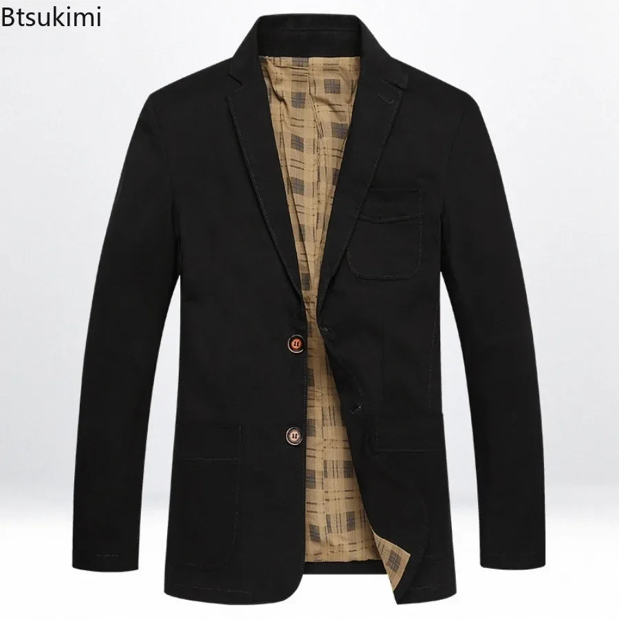 Men's solid cotton blazer jacket by Showlu Fashion, stylish plus size suit coat for business casual or streetwear looks.