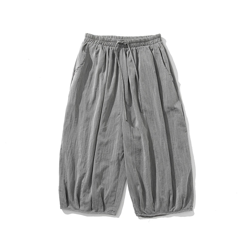 New Summer Men’s Calf-Length Pants Loose Harem Pants Men Solid Color Elastic Waist Casual Trousers Jogger Hip Hop Streetwear Man