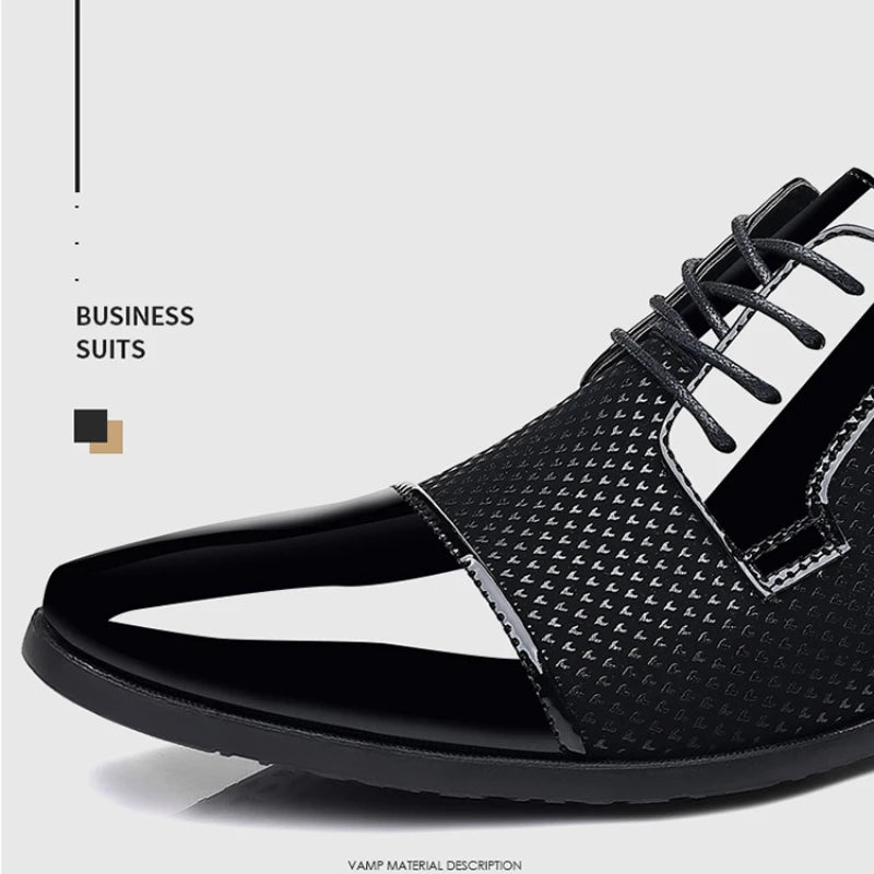 Men's Oxford business shoes by Showlu Fashion, featuring luxury PU leather and a square toe design for formal dress occasions.
