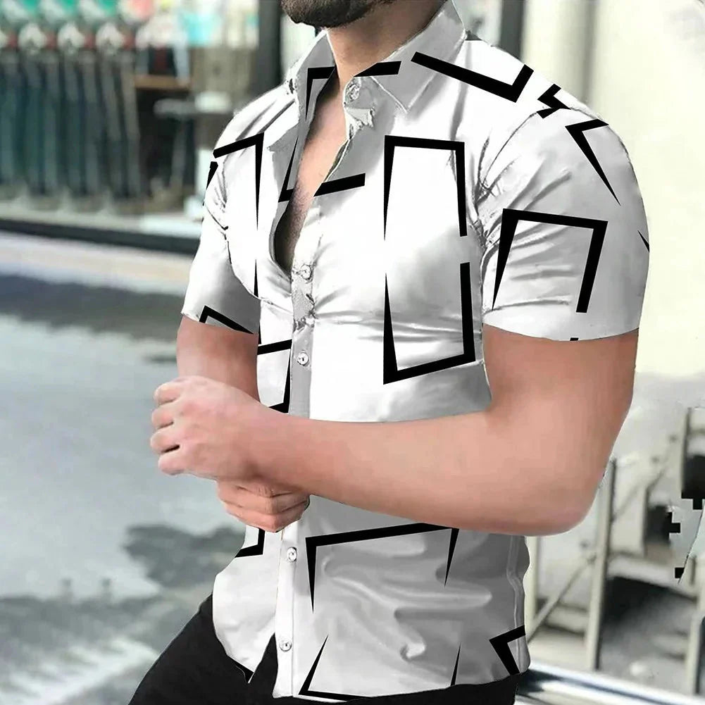 SHOWLU FASHION men's Hawaiian Baroque 3D print short sleeve shirt with vibrant tropical floral design and intricate patterns.
