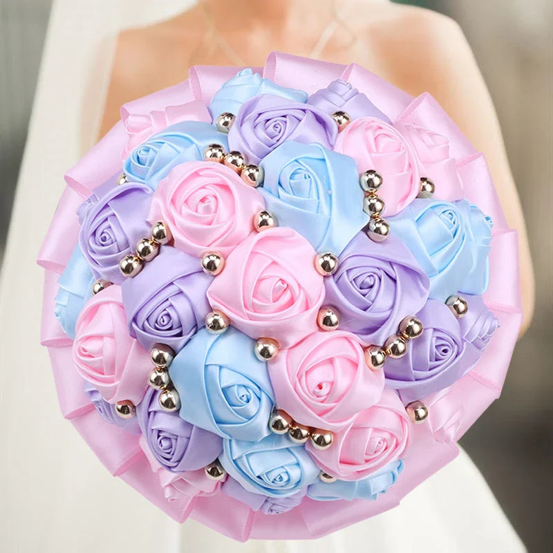 Navy silk rose wedding bouquet with artificial flowers, 20cm, featuring elegant, realistic silk roses for wedding decor.