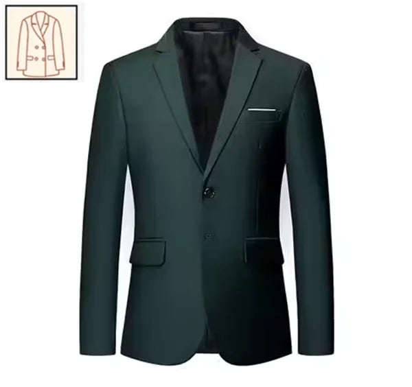 Men's black business casual suit for weddings and formal occasions, stylish solid color tuxedo set by Showlu Fashion.