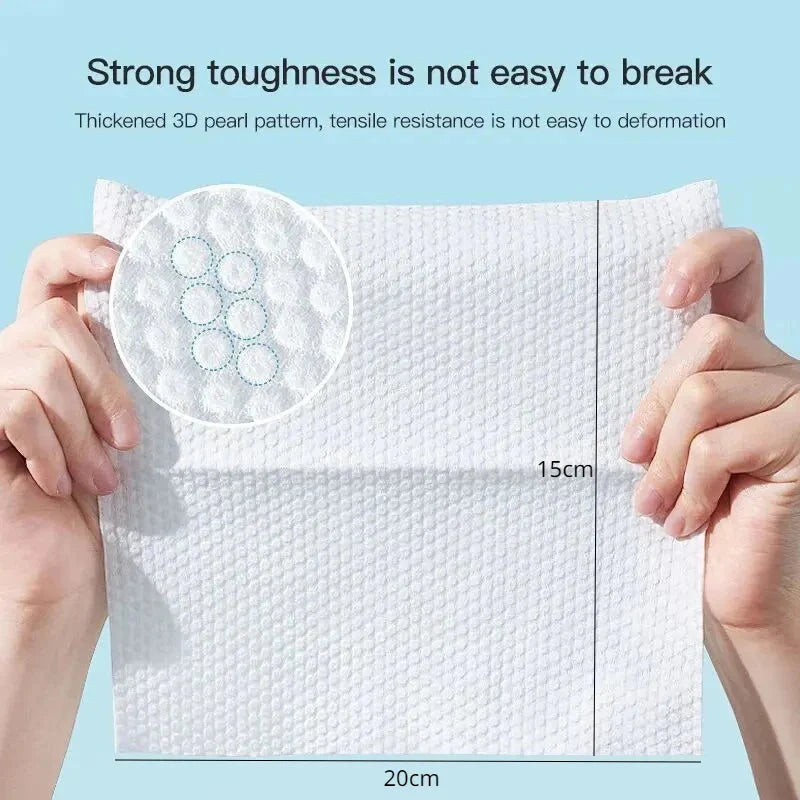 Set of 100 soft cotton disposable face towels by Showlu Fashion Store, gentle dry rags for skincare and cleansing.