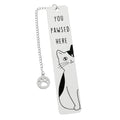 Colorful stainless steel waving cat bookmark with geometric design, perfect for marking pages in books.