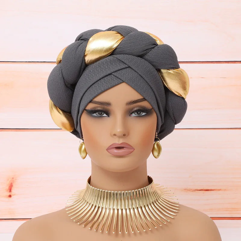 Big Braid Women's Turban Cap Elastic African Head Wraps Bonnet Lady Party Headpiece