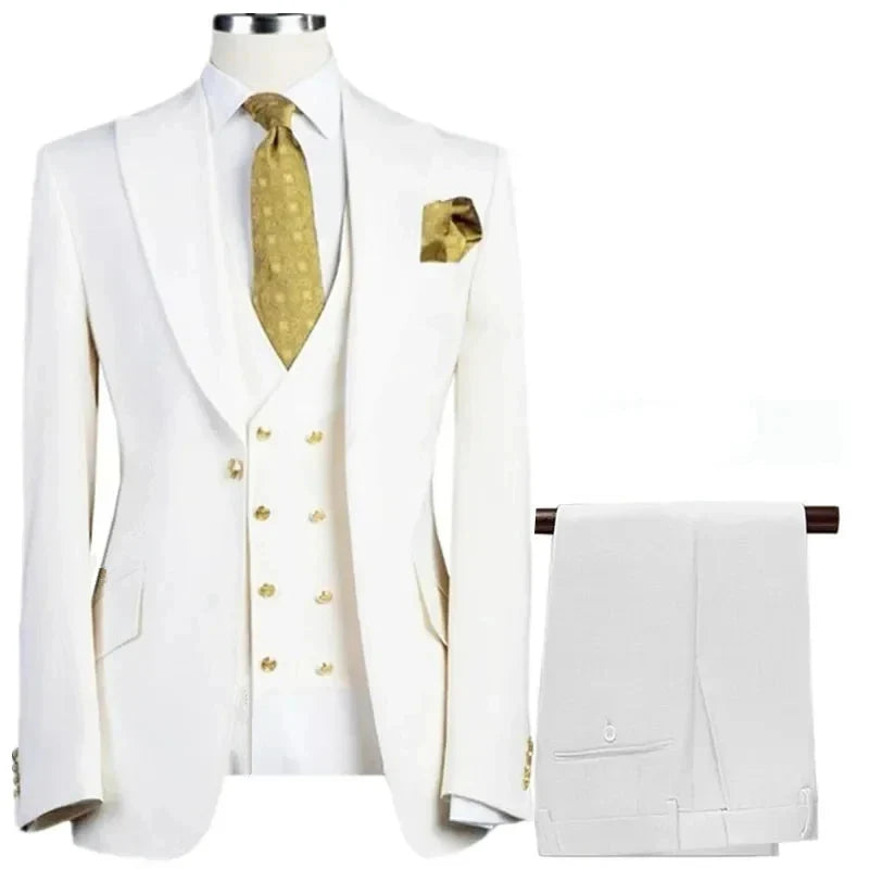 Men's slim fit wool blend suit by SHOWLU FASHION STORE, 3-piece business tuxedo with jacket, vest, and trousers.