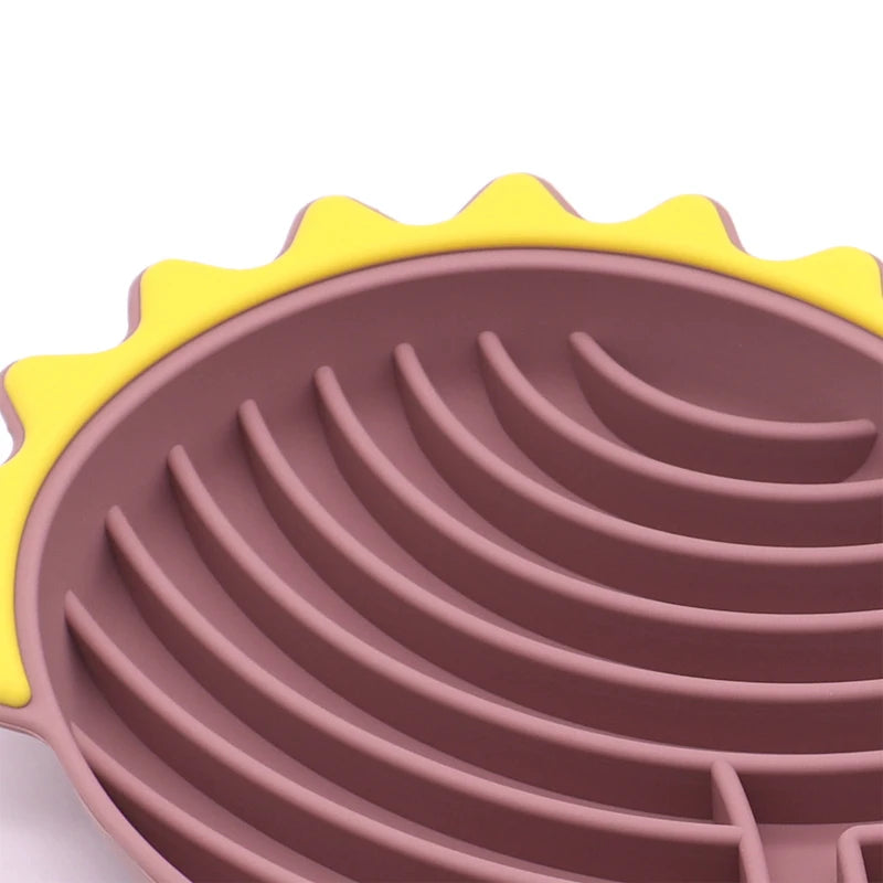 Showlu Fashion Store silicone dog slow feed bowl with anti-slip and anti-knockover features for dog training and feeding.