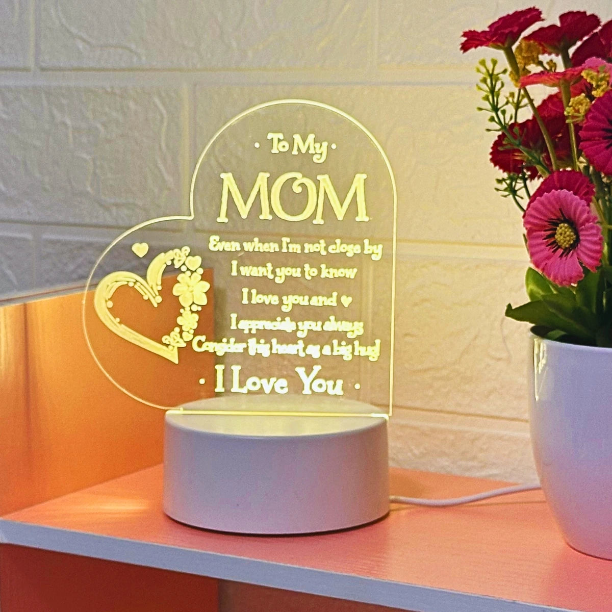 Showlu Fashion Heart Carving Night Light emitting a soft glow, ideal as a birthday gift for mom.