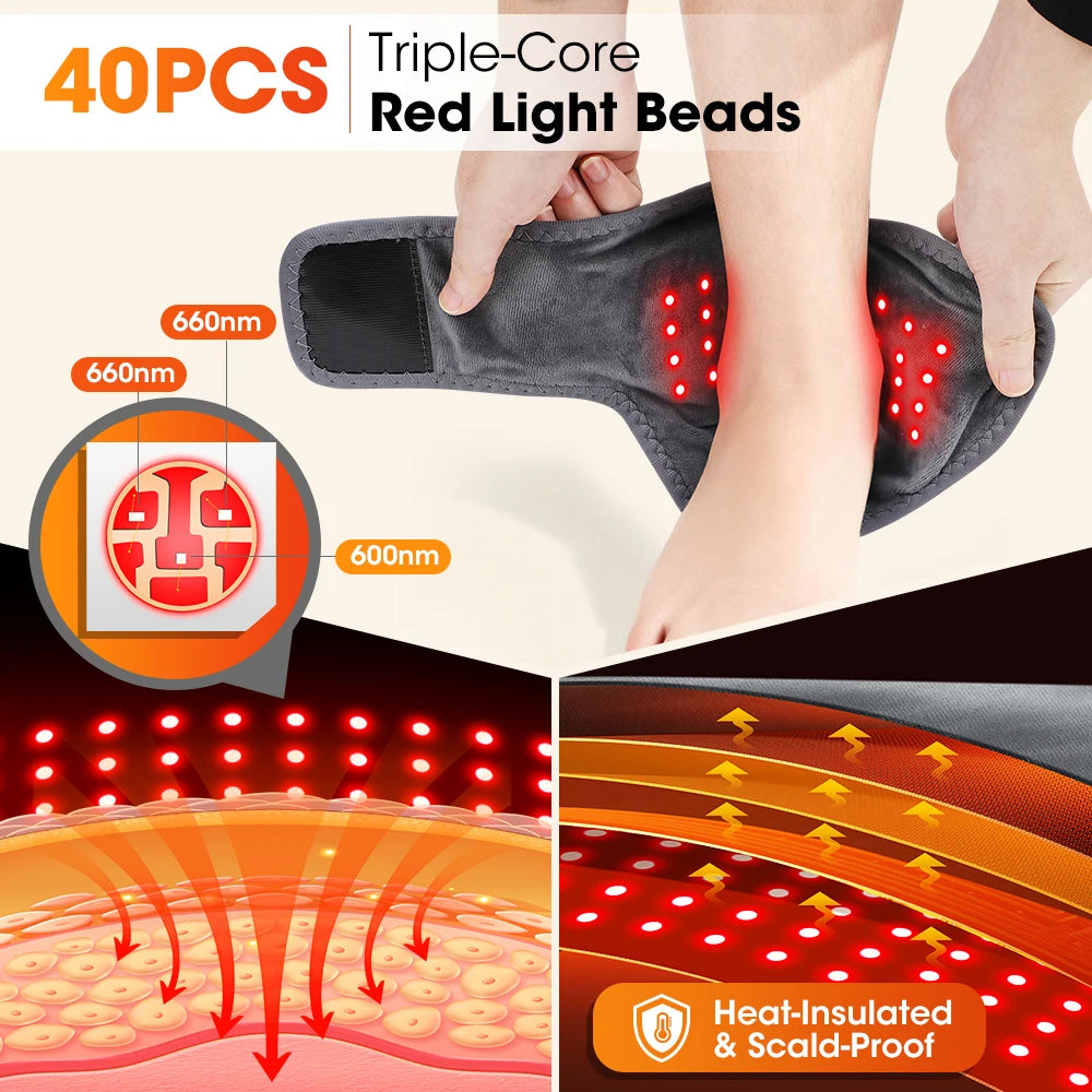 Electric heating ankle massager with LED lights, vibration therapy, and ankle brace for foot and wrist pain relief.