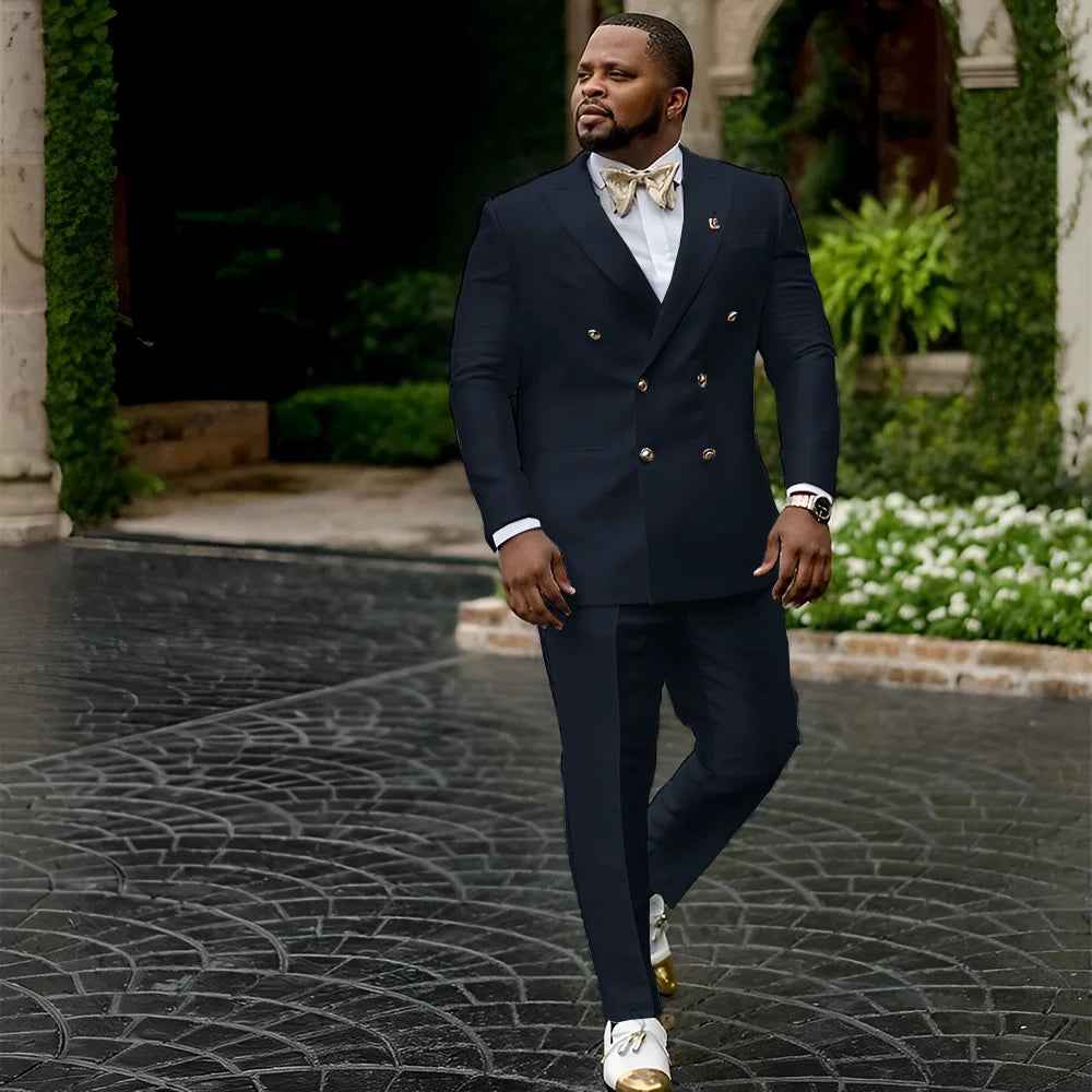 Showlu men's white satin tuxedo, double-breasted 2-piece wedding suit, tailored fit with satin lapels and matching trousers.