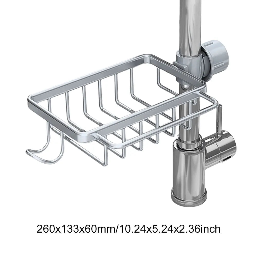 Steel over-the-sink dish drying rack with three tiers and cover organizer, designed for efficient kitchen dish drying.