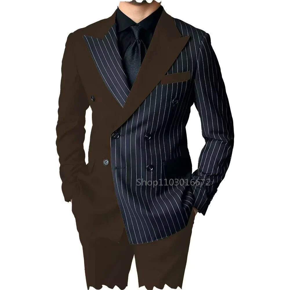 SHOWLU men's slim fit 2-piece suit featuring a double-breasted wool blend tuxedo, tailored for a sharp, modern look.