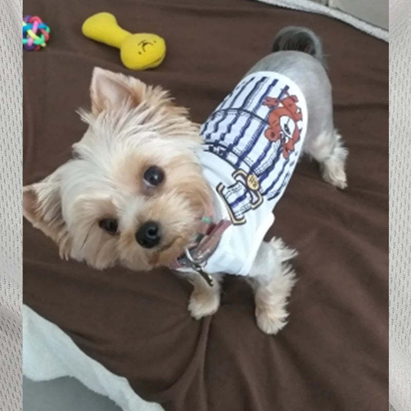 Showlu Fashion Wang Shan Meow quick-drying dog vest featuring a cartoon design on polyester puppy shirt.