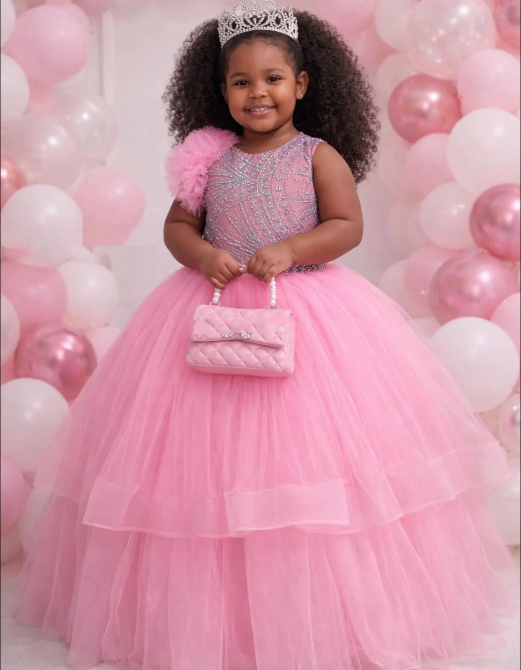 Pink Beading Flower Girl Dress For Wedding Princess Ruffles Girls Birthday Party Kids Pageant Ball Gowns Customized