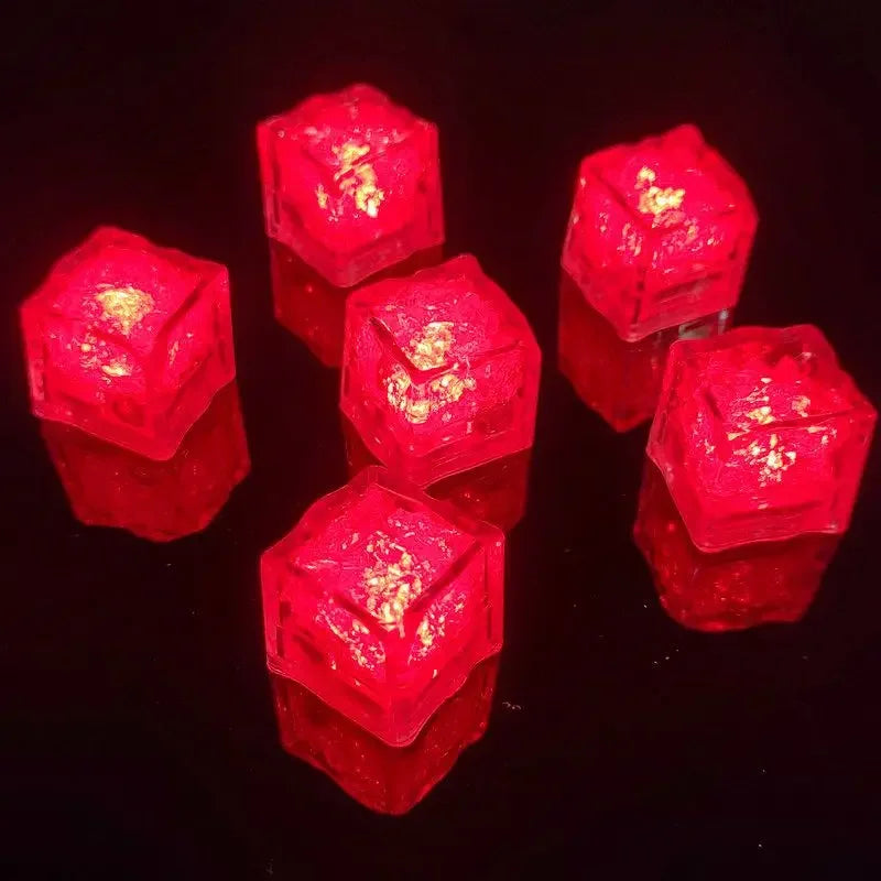 Set of six waterproof LED glowing ice cube lights from Showlu Smart General, with liquid sensor, perfect for drink mood lighting.