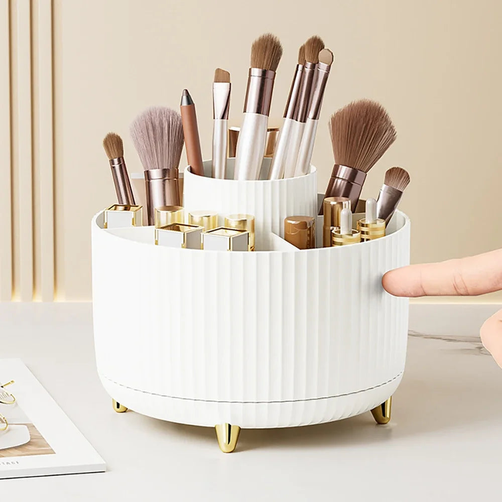 Showlu Smart 360° rotatable makeup and jewelry storage box with five compartments, featuring a clear acrylic design.