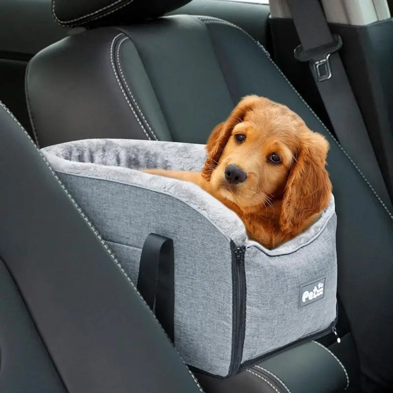 Small Showlu nonslip pet car seat for dogs and cats, featuring a secure armrest travel kennel for safe vehicle journeys.