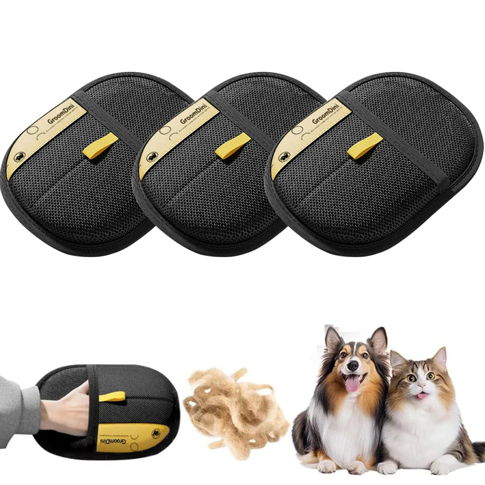 Showlu Pet electrostatic hair removal gloves for dogs and cats, with soft, textured surface for effective fur removal.