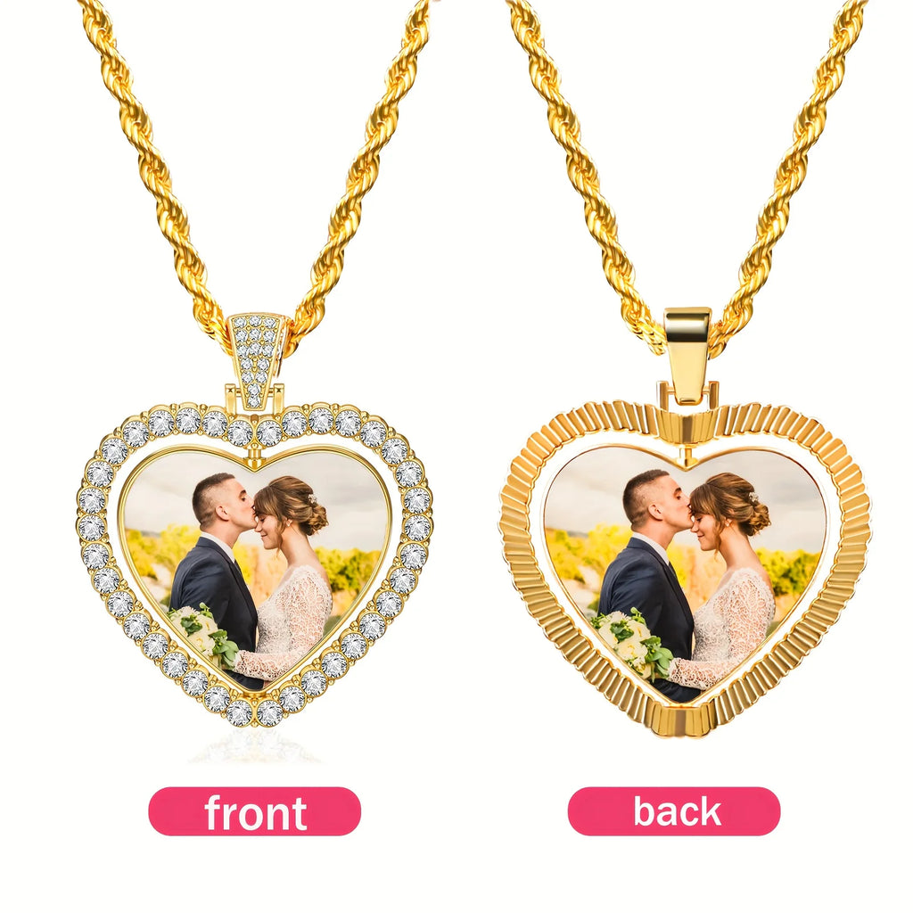 Customized two-photo luxury necklace for men and women, featuring personalized pendant jewelry suitable as a gift for loved ones.