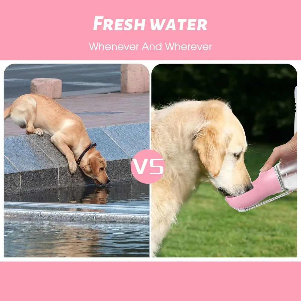 Showlu portable glass dog water bottle with leakproof outdoor pet bowl, ideal for walking and outdoor activities with dogs