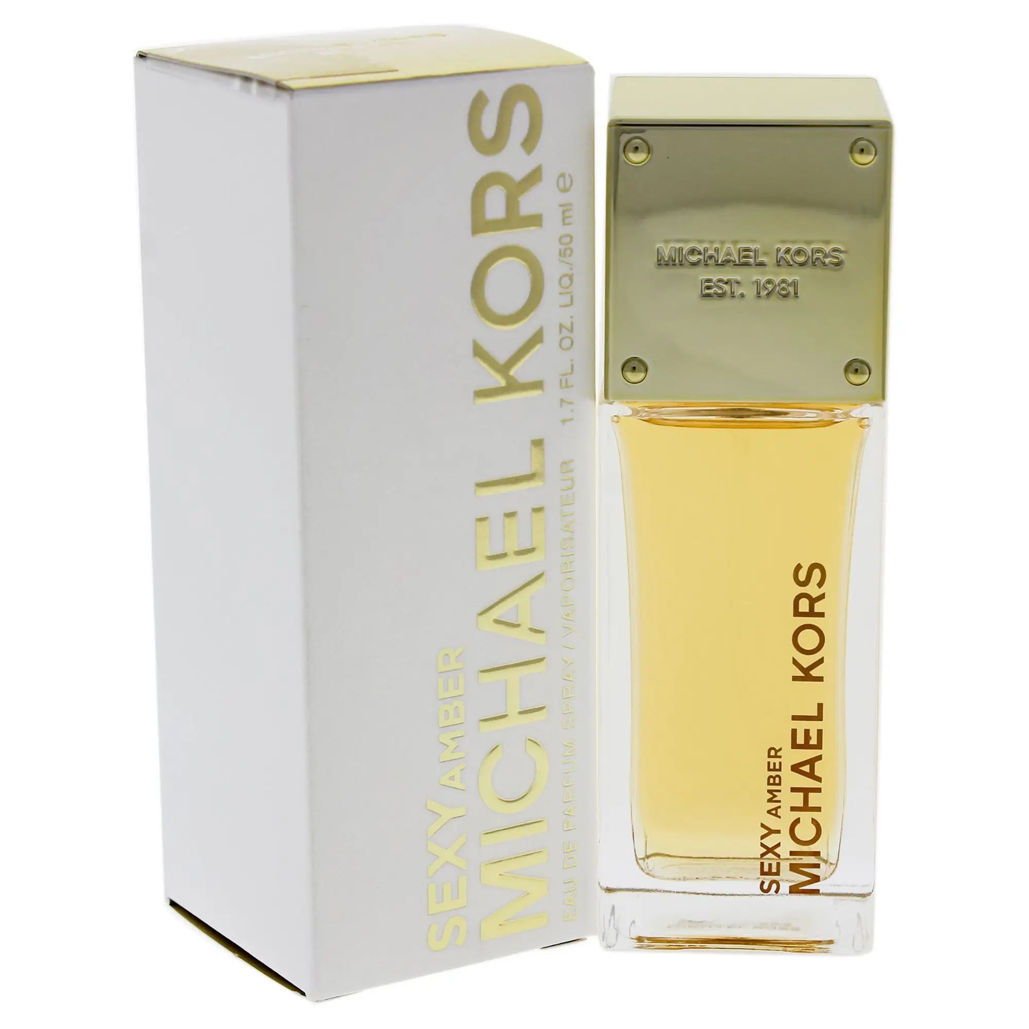 Sexy Amber by Showlu Fashion Store 1.7 oz Eau de Parfum spray for women, featuring a sleek bottle and amber-colored fragrance liquid.