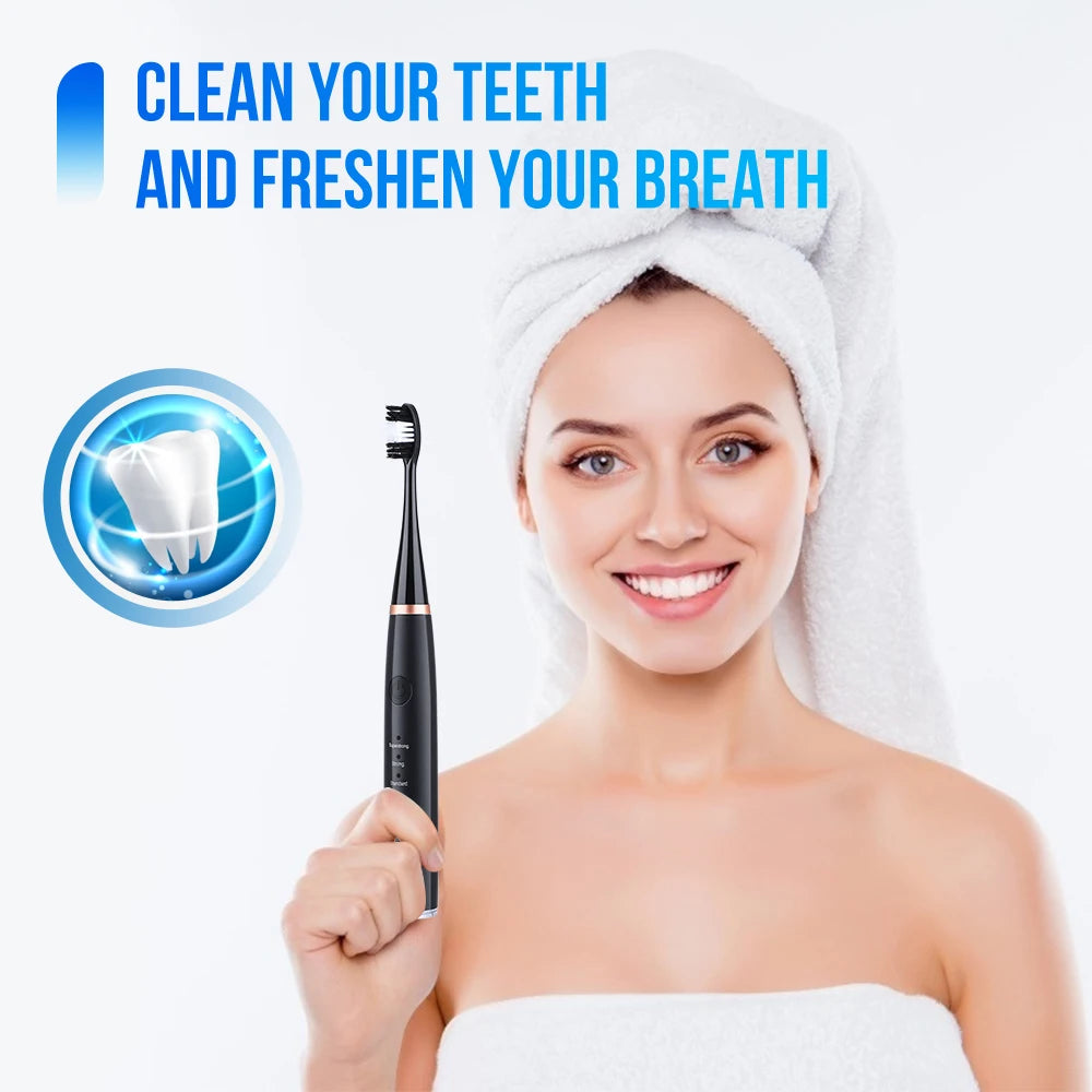 Showlu Smart Electric Dental Scaler and Oral Irrigator, USB rechargeable teeth cleaner with sleek design and multiple cleaning tips.