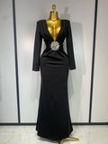 Elegant women’s long sleeve deep V-neck bodycon dress by Showlu Fashion, perfect for evening parties and celebrations.