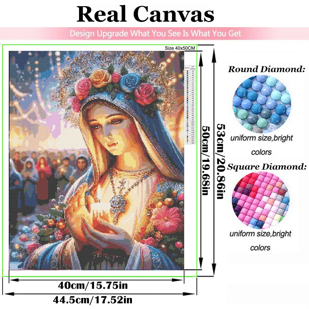 Beadslove Virgin Mary and Jesus 5D diamond painting kit, full drill with colorful diamond beads on canvas artwork.