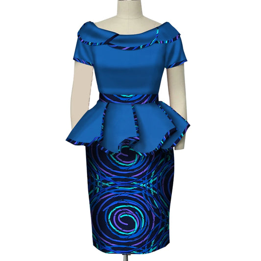 Africa Style Two Piece Short Set for Women Summer Dashiki Crop Top and Skirt Africa Clothes Bazin Halter Sexy Office Set WY5140