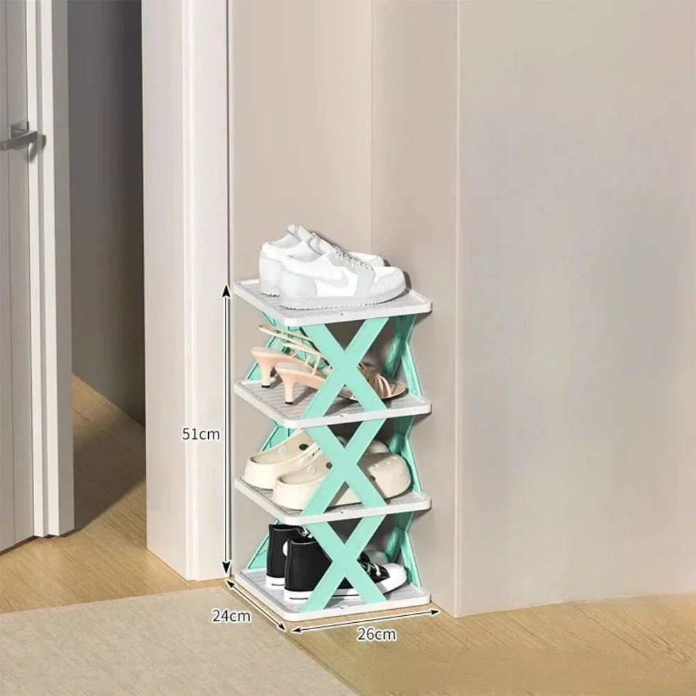 Multi-layer Showlu Fashion Shoe Rack with foldable, detachable design for organized storage of shoes and accessories.