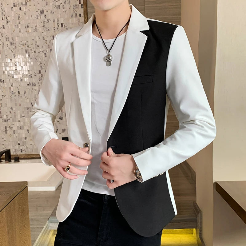 Men's slim fit blazer by Showlu Fashion Store, high-quality autumn Korean business casual suit with matching color design.