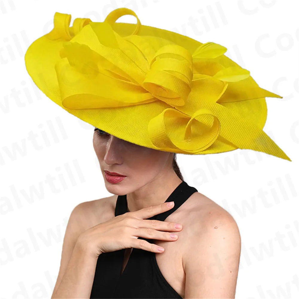 Pink Derby Big Fascinator Hat headband with large floral accents, elegant wedding and race millinery cap for women.