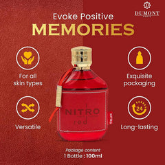 NITRO RED - 3.4oz - Eau De Parfum - Luxury Perfume for Men - Fruit, Woody, Floral & Masculine Fragrance - Long Lasting