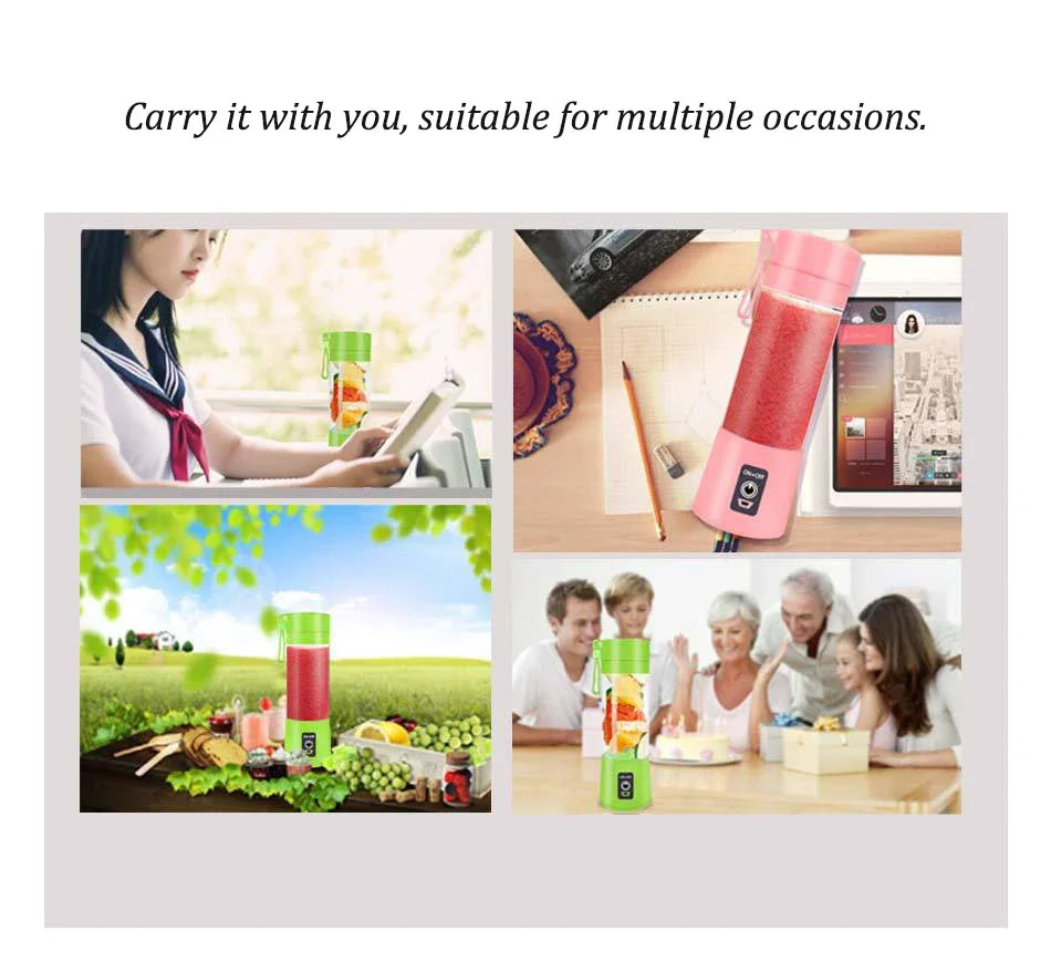 Portable mini USB juicer blender in white with transparent container, compact and ideal for on-the-go smoothies and fresh juice.