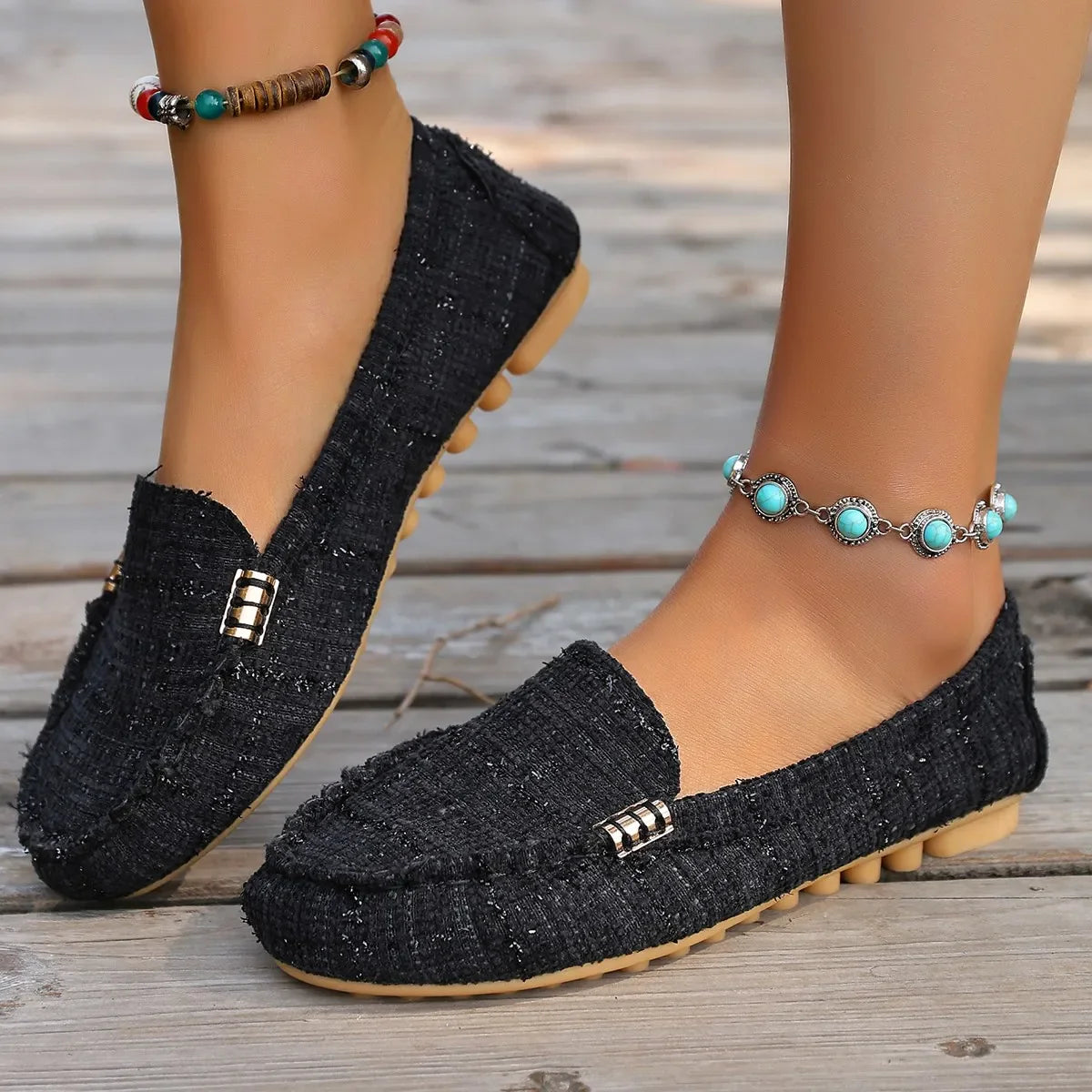 Women's floral fabric loafers by SHOWLU FASHION STORE, elegant slip-on flat shoes with colorful floral design and comfortable fit.