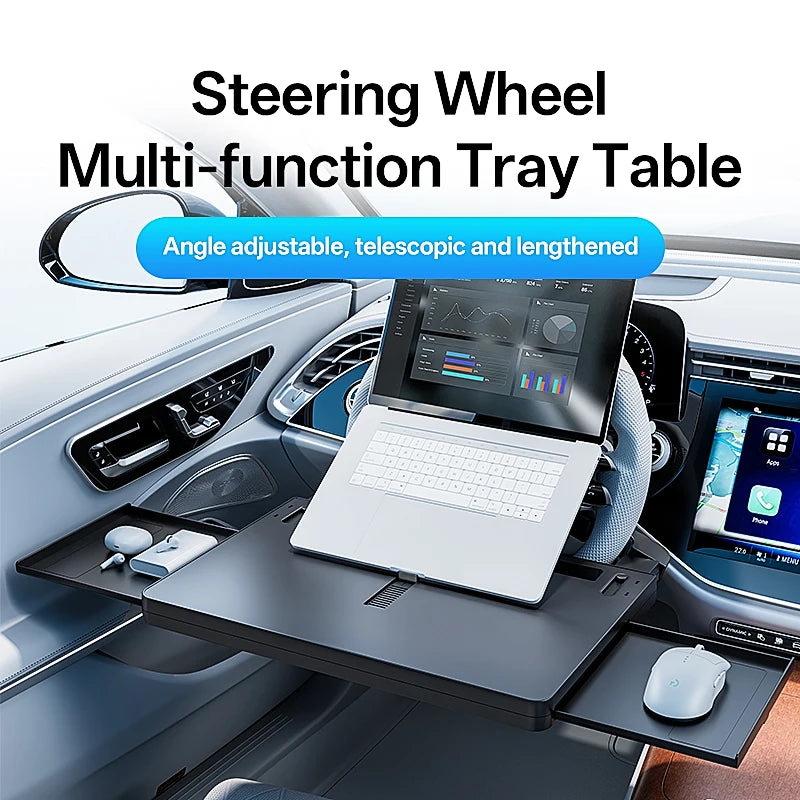Showlu Smart General car steering wheel tray attached to steering wheel for convenient dining or work during drives.