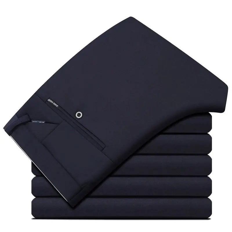 Men's stretch travel dress pants from Showlu Fashion, lightweight slim fit business trousers with no iron needed for office wear.