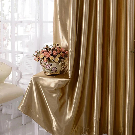 Modern Simple Silk Soft Satin Semi-Blackout Bedroom Curtains, versatile Curtain Lining Gift Box Hemming Decorative Fabrics SHOWLU FASHION STORE