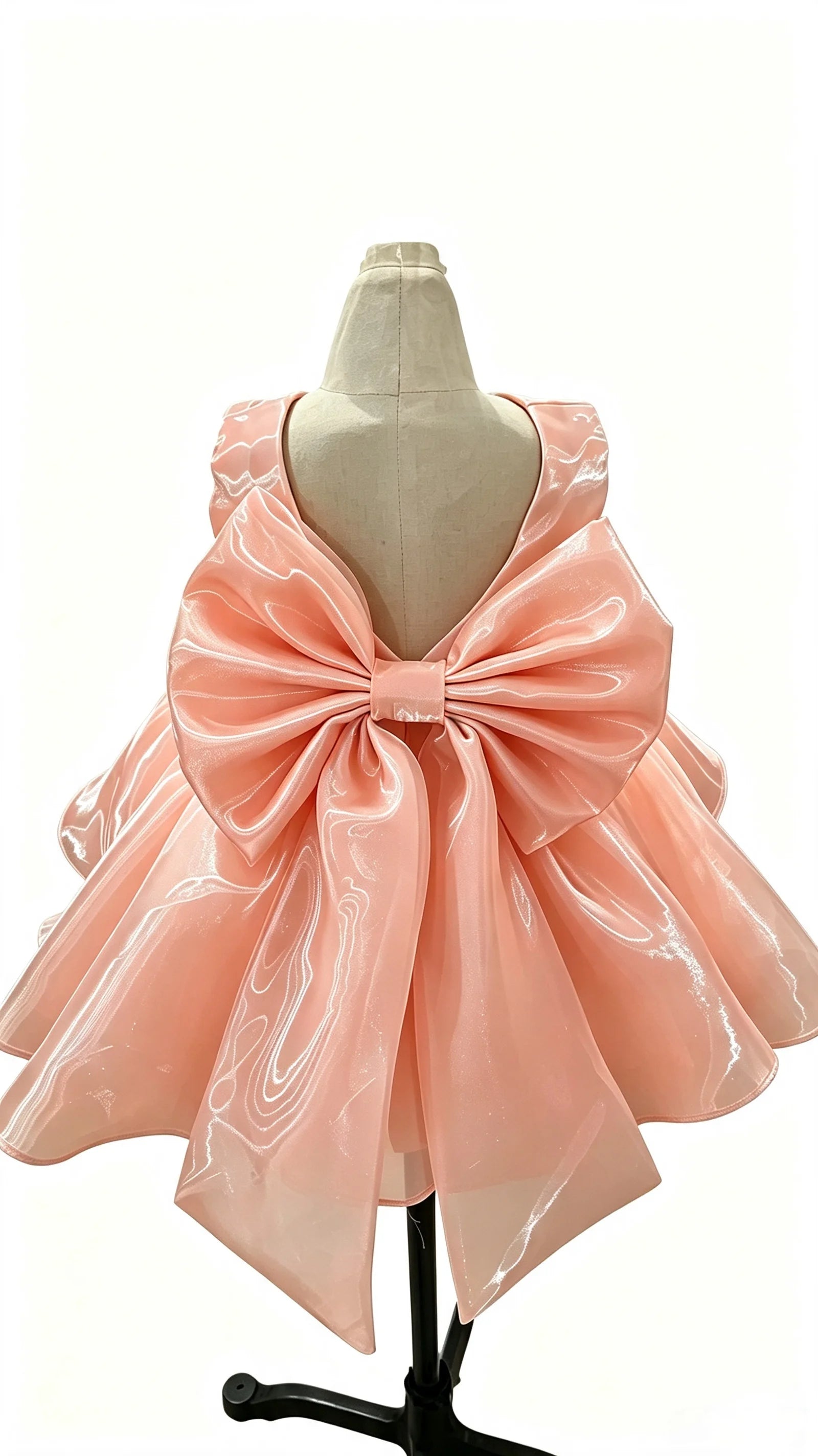 Baby Girl Satin Flower Girl Dress Low Back Thin Straps Bow Luxury Princess Gown Toddler 1st Birthday Baptism Wedding Party Dress
